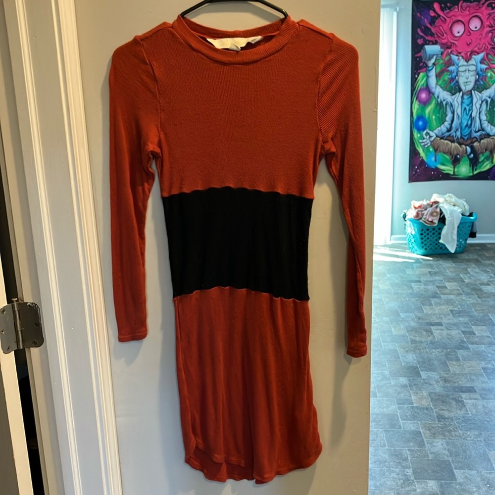 Red and Black Long Sleeve Dress